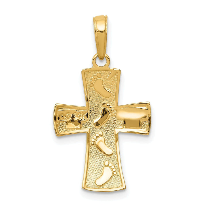 Lovely Rita's Pendants & Charms 14k Two Tone Gold Footprints Cross Pendant