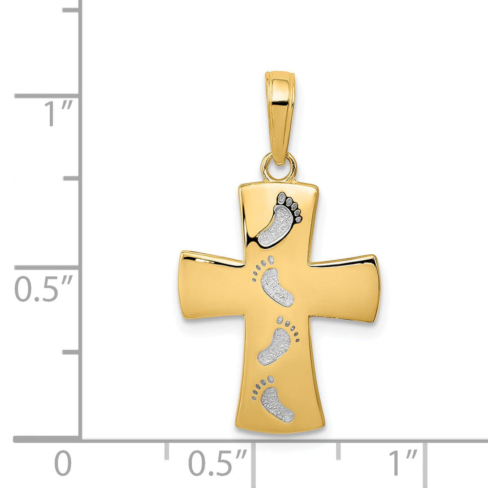 Lovely Rita's Pendants & Charms 14k Two Tone Gold Footprints Cross Pendant