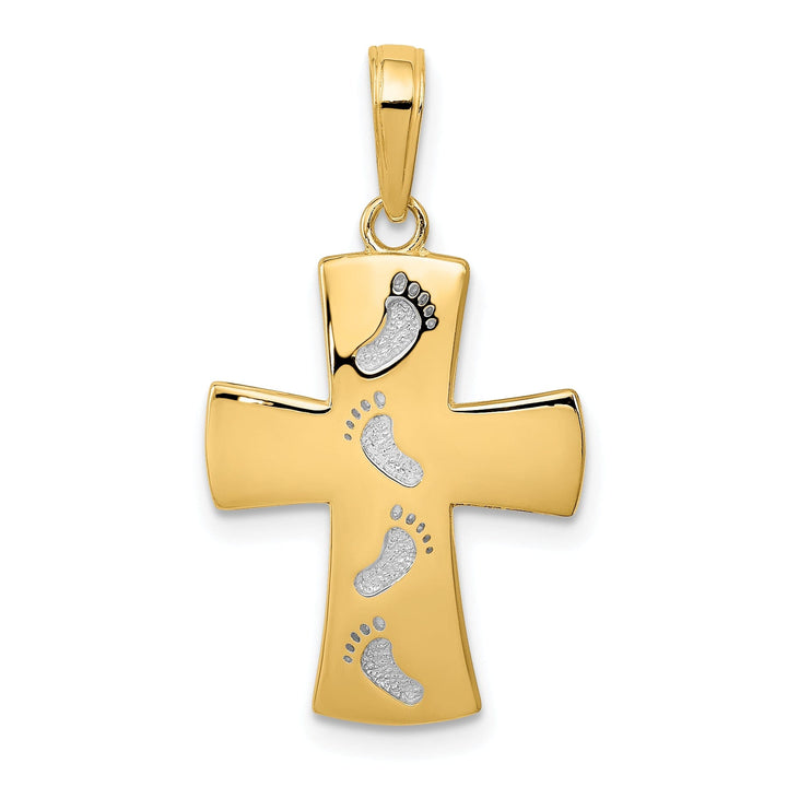 Lovely Rita's Pendants & Charms 14k Two Tone Gold Footprints Cross Pendant