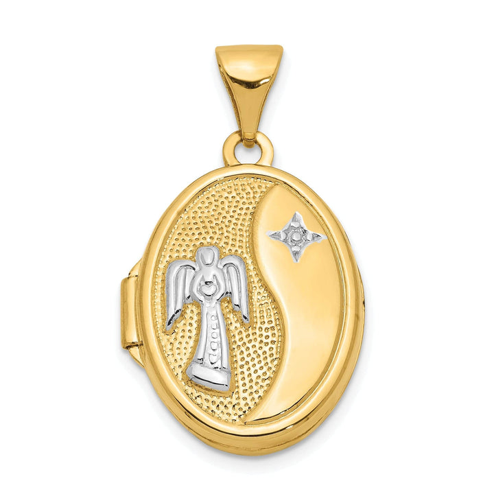 Lovely Rita's Pendants & Charms 14k Two Tone Gold Guardian Angel Oval Locket
