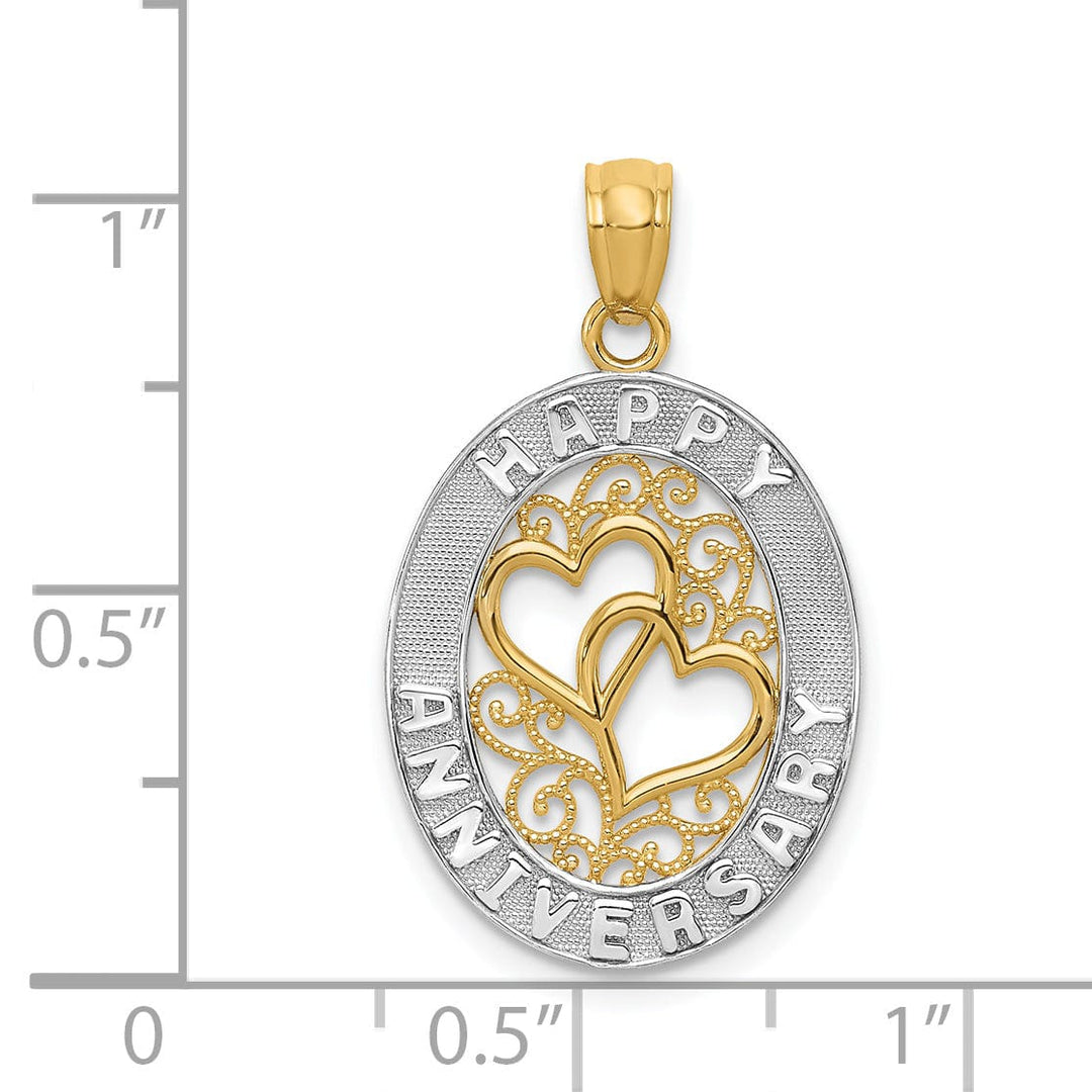 Lovely Rita's Pendants & Charms 14k Two Tone Gold Happy Anniversary Hearts Pendant.