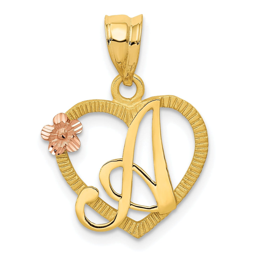 Lovely Rita's Pendants & Charms 14k Two Tone Gold Heart Flower Design Script Letter A Initial Charm Pendant