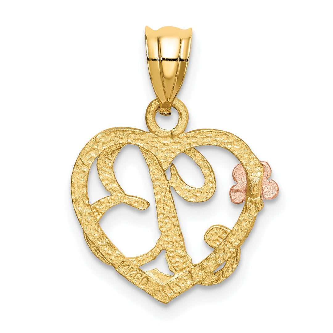 Lovely Rita's Pendants & Charms 14k Two Tone Gold Heart Flower Design Script Letter B Initial Charm Pendant