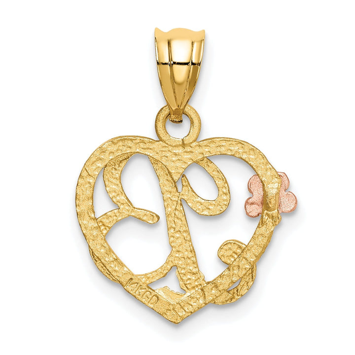 Lovely Rita's Pendants & Charms 14k Two Tone Gold Heart Flower Design Script Letter B Initial Charm Pendant