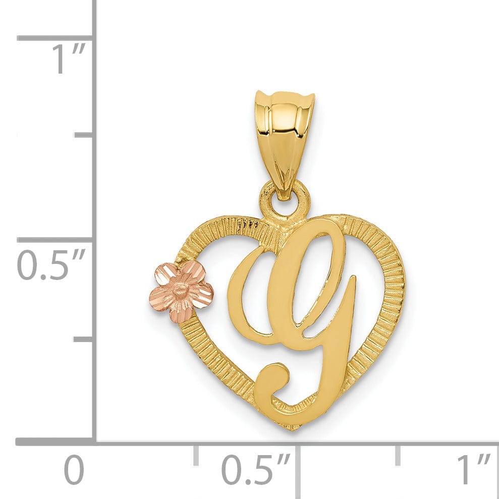 Lovely Rita's Pendants & Charms 14k Two Tone Gold Heart Flower Design Script Letter G Initial Charm Pendant