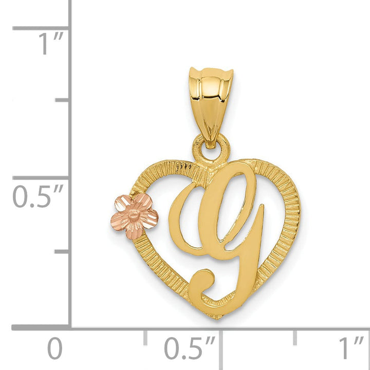 Lovely Rita's Pendants & Charms 14k Two Tone Gold Heart Flower Design Script Letter G Initial Charm Pendant