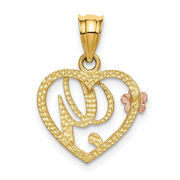 Lovely Rita's Pendants & Charms 14k Two Tone Gold Heart Flower Design Script Letter G Initial Charm Pendant