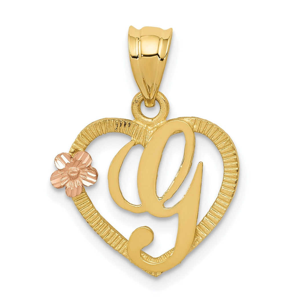 Lovely Rita's Pendants & Charms 14k Two Tone Gold Heart Flower Design Script Letter G Initial Charm Pendant