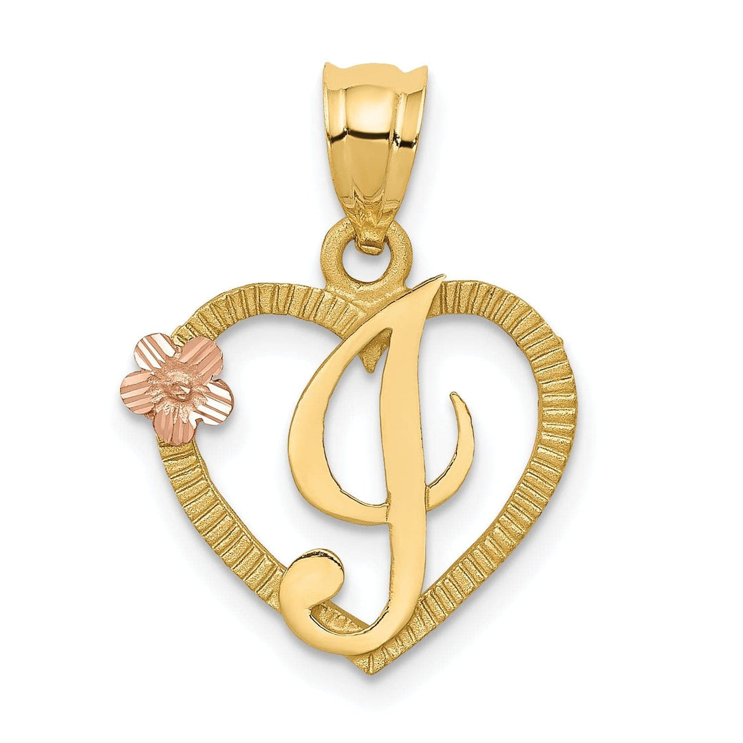 Lovely Rita's Pendants & Charms 14k Two Tone Gold Heart Flower Design Script Letter I Initial Charm Pendant