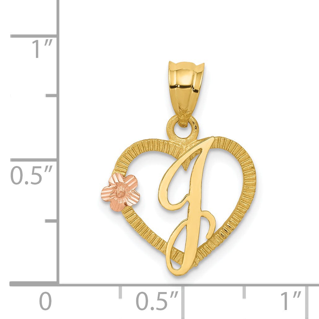 Lovely Rita's Pendants & Charms 14k Two Tone Gold Heart Flower Design Script Letter J Initial Charm Pendant