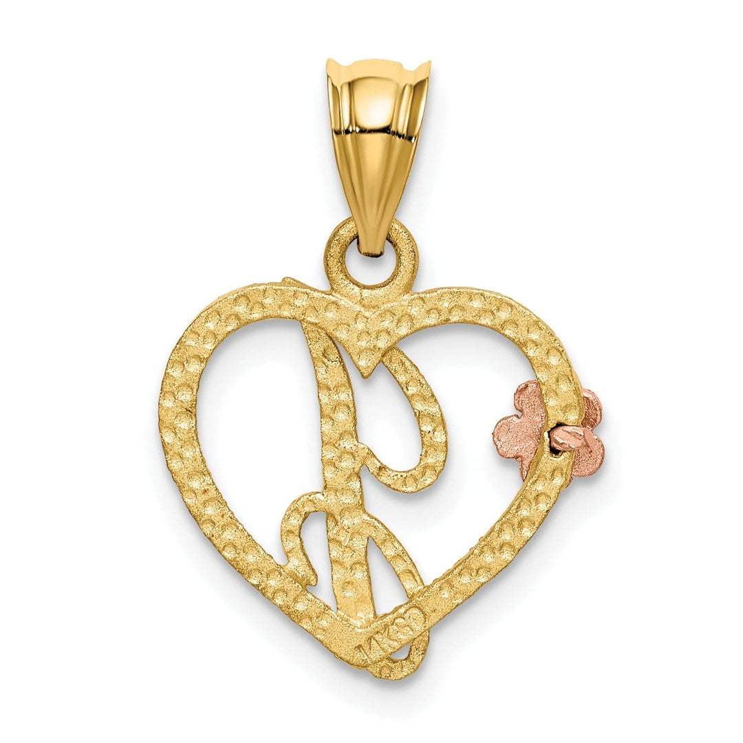 Lovely Rita's Pendants & Charms 14k Two Tone Gold Heart Flower Design Script Letter J Initial Charm Pendant