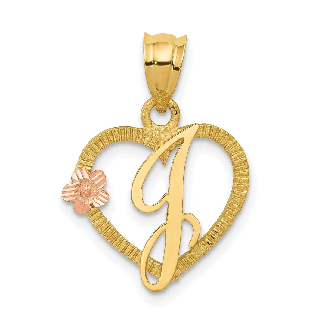 Lovely Rita's Pendants & Charms 14k Two Tone Gold Heart Flower Design Script Letter J Initial Charm Pendant