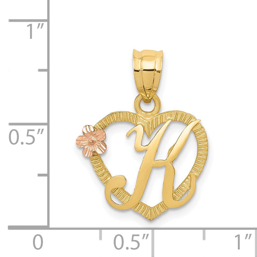 Lovely Rita's Pendants & Charms 14k Two Tone Gold Heart Flower Design Script Letter K Initial Charm Pendant