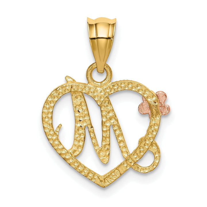 Lovely Rita's Pendants & Charms 14k Two Tone Gold Heart Flower Design Script Letter M Initial Charm Pendant