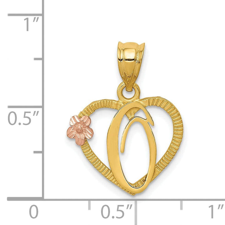 Lovely Rita's Pendants & Charms 14k Two Tone Gold Heart Flower Design Script Letter O Initial Charm Pendant
