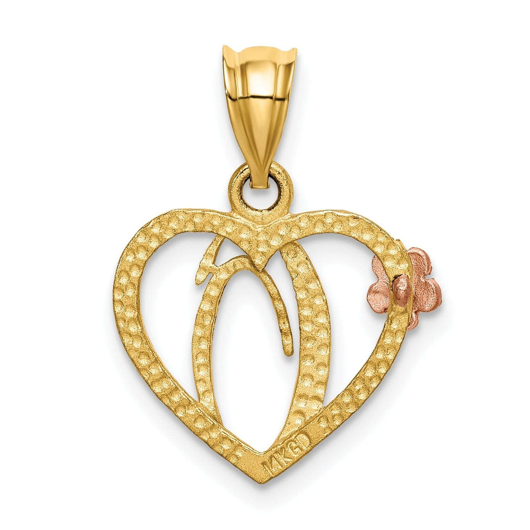 Lovely Rita's Pendants & Charms 14k Two Tone Gold Heart Flower Design Script Letter O Initial Charm Pendant