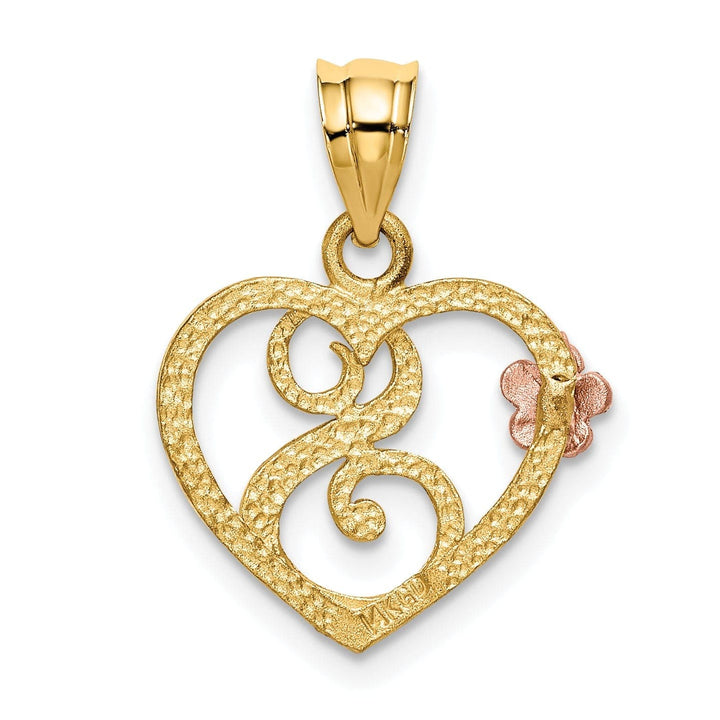 Lovely Rita's Pendants & Charms 14k Two Tone Gold Heart Flower Design Script Letter S Initial Charm Pendant