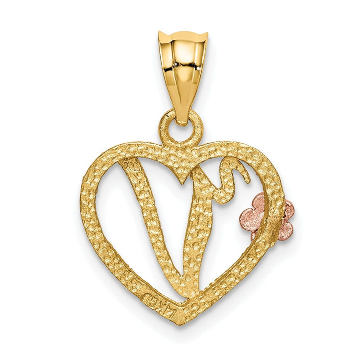 Lovely Rita's Pendants & Charms 14k Two Tone Gold Heart Flower Design Script Letter V Initial Charm Pendant