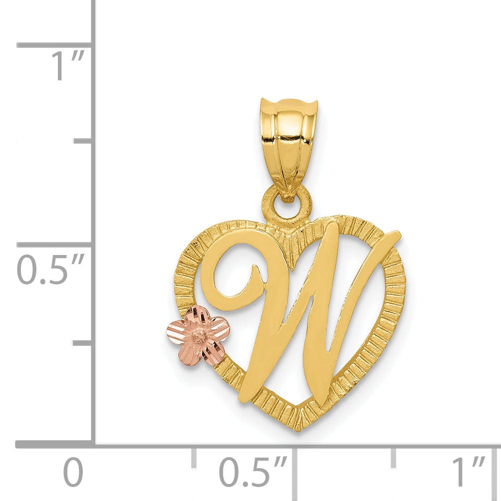 Lovely Rita's Pendants & Charms 14k Two Tone Gold Heart Flower Design Script Letter W Initial Charm Pendant