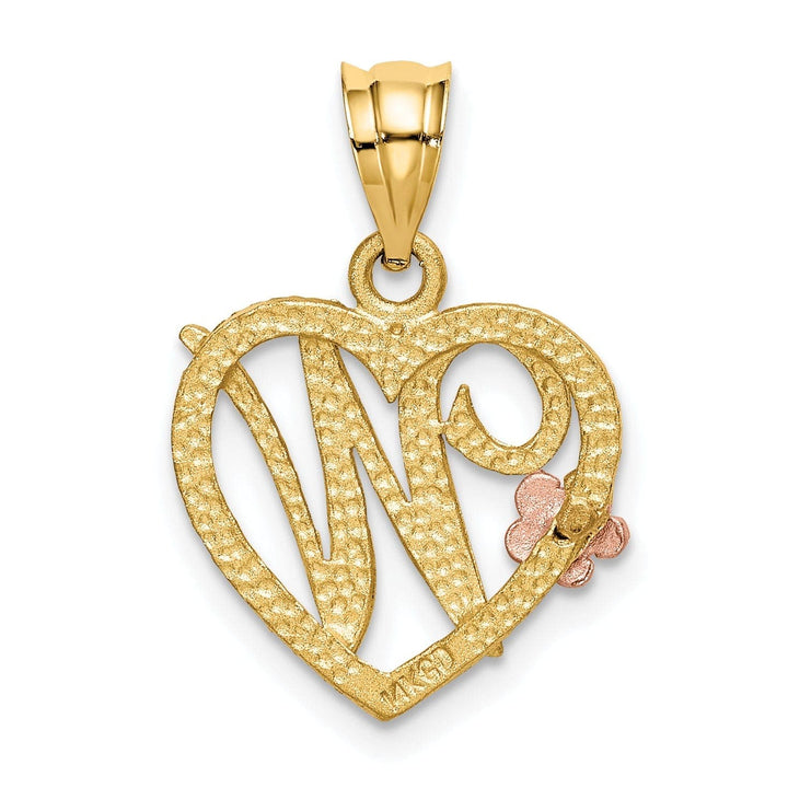 Lovely Rita's Pendants & Charms 14k Two Tone Gold Heart Flower Design Script Letter W Initial Charm Pendant