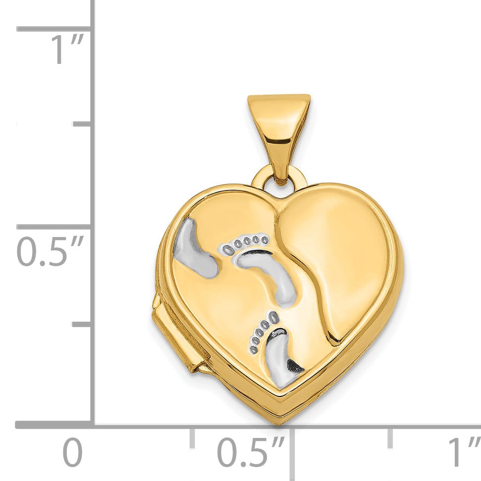 Lovely Rita's Pendants & Charms 14k Two-tone Gold Heart Foot Prints Locket