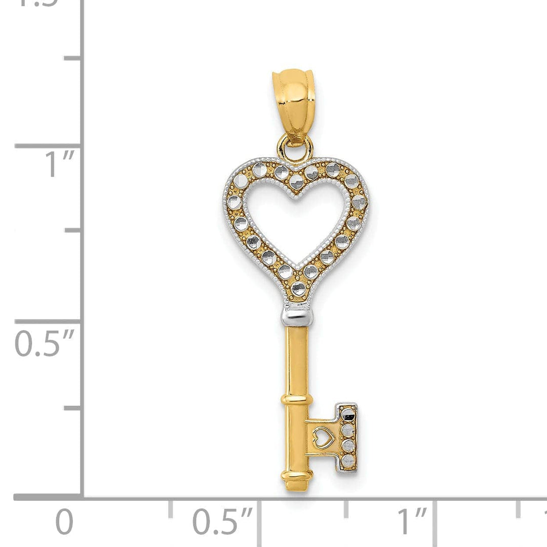 Lovely Rita's Pendants & Charms 14k Two Tone Gold Heart Key Pendant