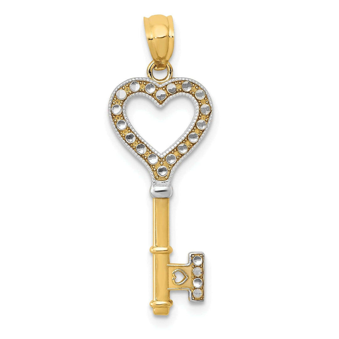 Lovely Rita's Pendants & Charms 14k Two Tone Gold Heart Key Pendant