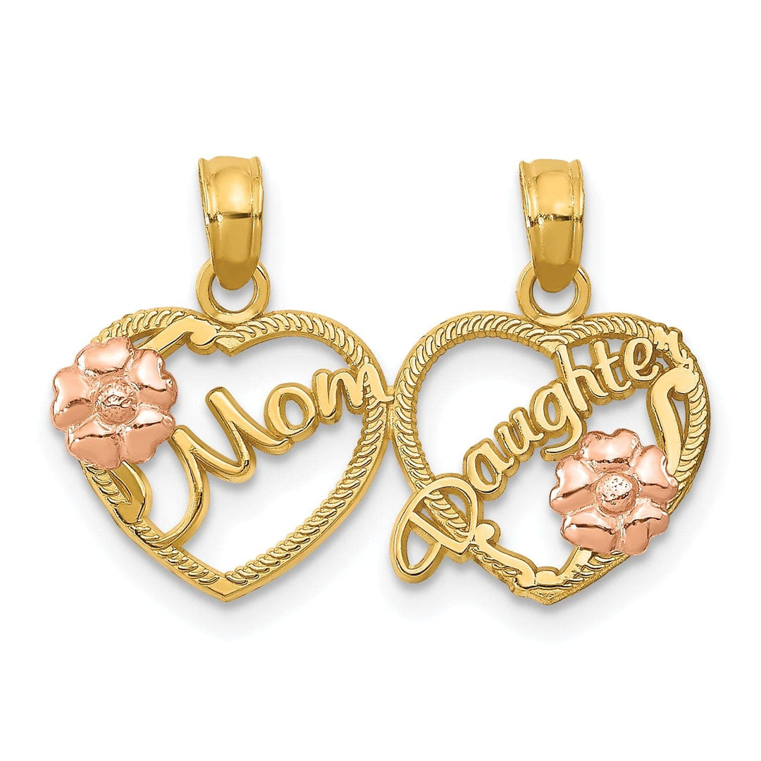 Lovely Rita's Pendants & Charms 14k Two Tone Gold Mom Daughter Hearts Pendant