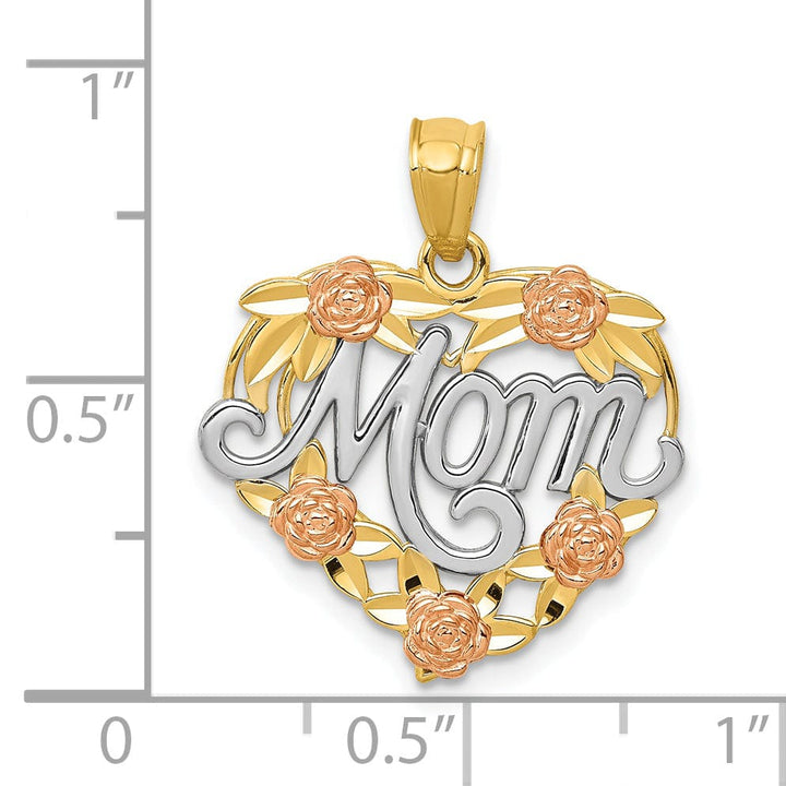 Lovely Rita's Pendants & Charms 14k Two Tone Gold Mom Heart Charm Pendant
