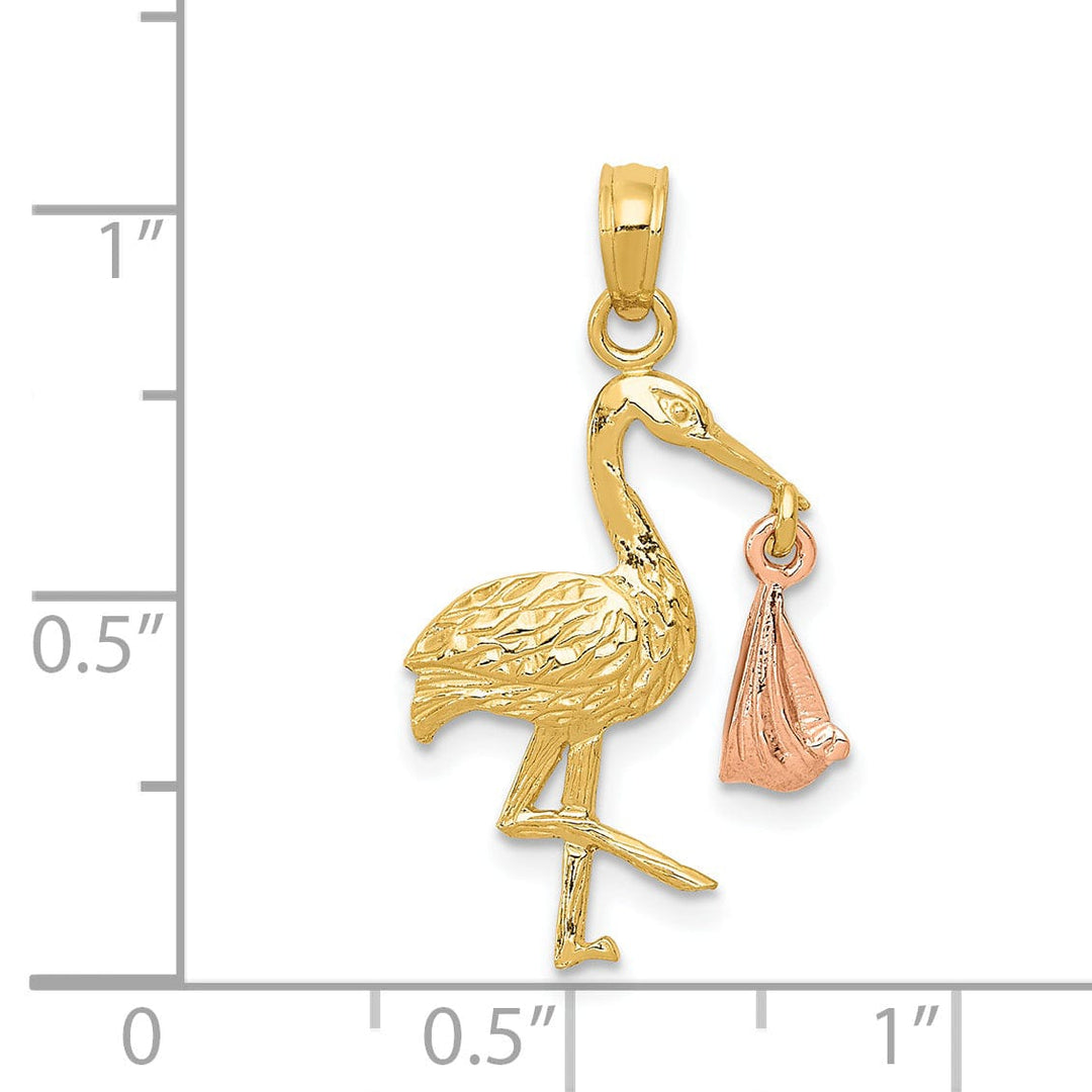 Lovely Rita's Pendants & Charms 14k Two Tone Gold Moveable Baby and Stork Charm