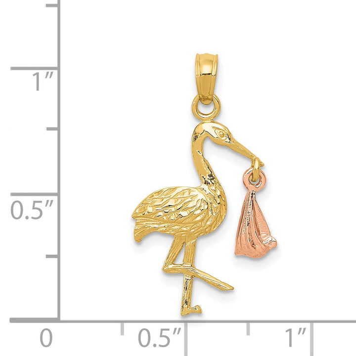 Lovely Rita's Pendants & Charms 14k Two Tone Gold Moveable Baby and Stork Charm