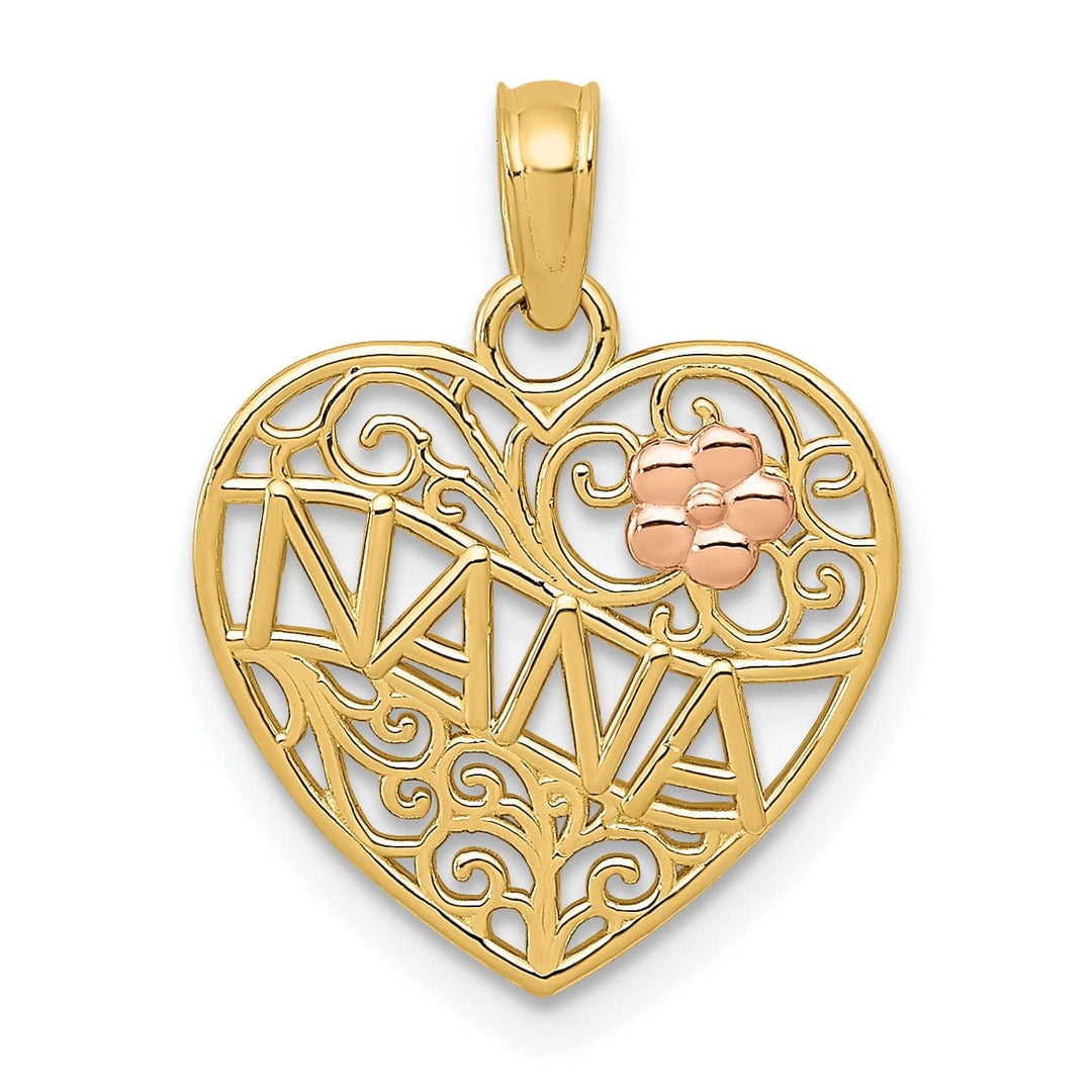 Lovely Rita's Pendants & Charms 14K Two Tone Gold Nana Flower on Heart Pendant