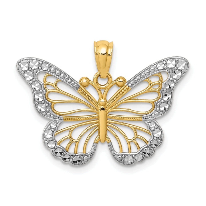 Lovely Rita's Pendants & Charms 14k Two-tone Gold Open Back Casted Solid Polished Finish Diamond-cut Polished Open Butterfly Charm Pendant