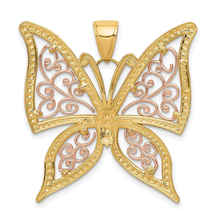 Lovely Rita's Pendants & Charms 14k Two-tone Gold Open Back Casted Textured Solid Polished Finish Diamond-cut Butterfly Charm Pendant