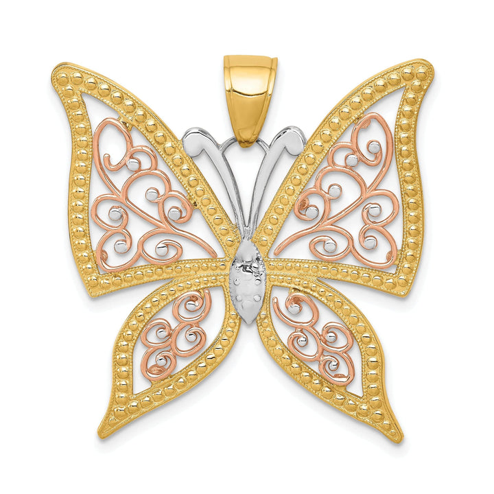Lovely Rita's Pendants & Charms 14k Two-tone Gold Open Back Casted Textured Solid Polished Finish Diamond-cut Butterfly Charm Pendant