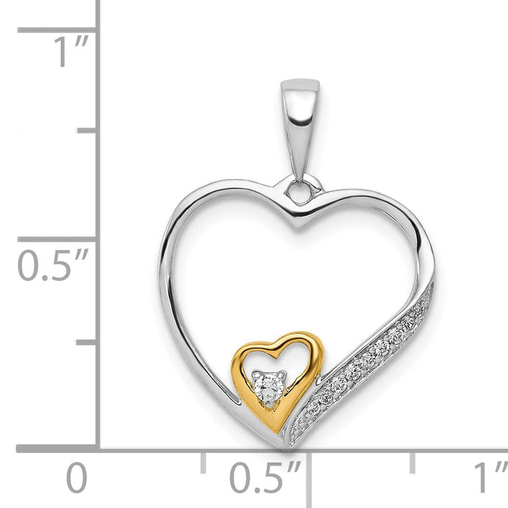 Lovely Rita's Pendants & Charms 14k Two Tone Gold Open Back Polished Finish 0.062-CT Diamond Double Heart in Heart Fancy Design Charm Pendant