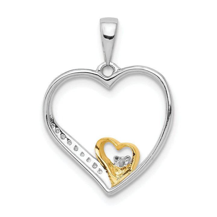 Lovely Rita's Pendants & Charms 14k Two Tone Gold Open Back Polished Finish 0.062-CT Diamond Double Heart in Heart Fancy Design Charm Pendant