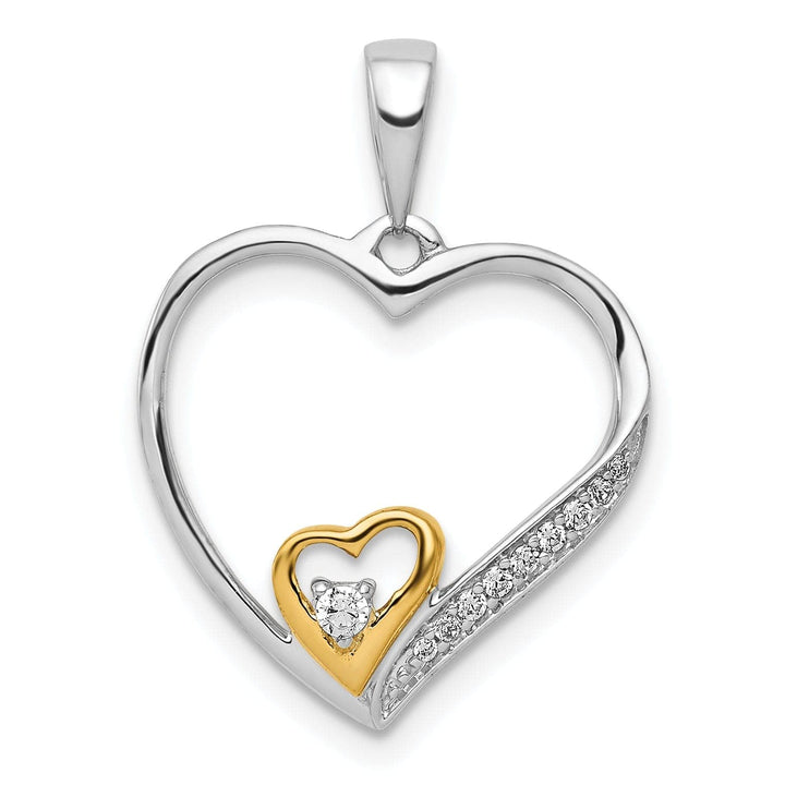 Lovely Rita's Pendants & Charms 14k Two Tone Gold Open Back Polished Finish 0.062-CT Diamond Double Heart in Heart Fancy Design Charm Pendant