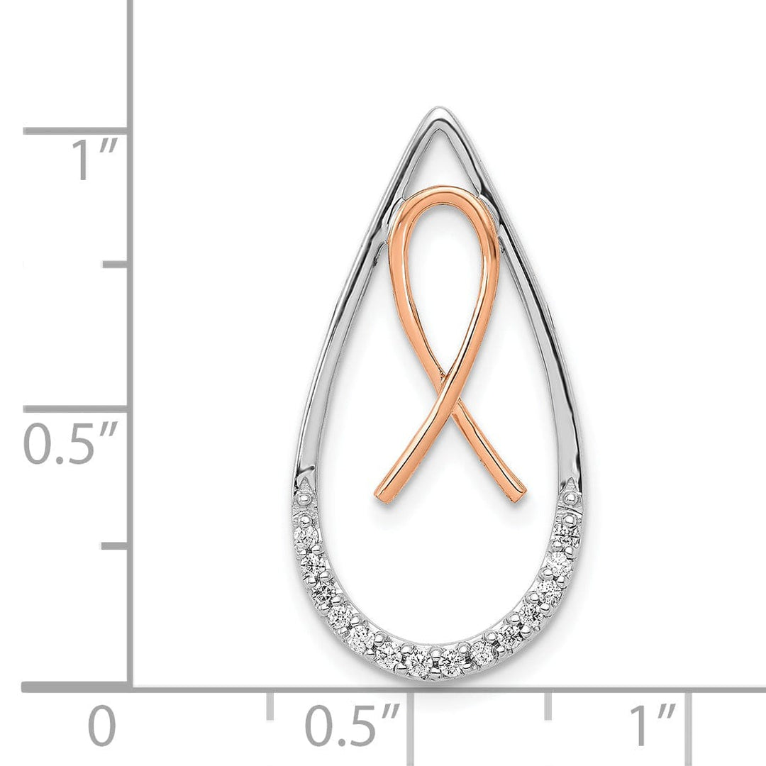 Lovely Rita's Pendants & Charms 14k Two Tone Gold Open Back Polished Finish 0.09CT Diamond Awareness Ribbon Teardrop Design Chain Slide Pendant will not fit on Omega Chain