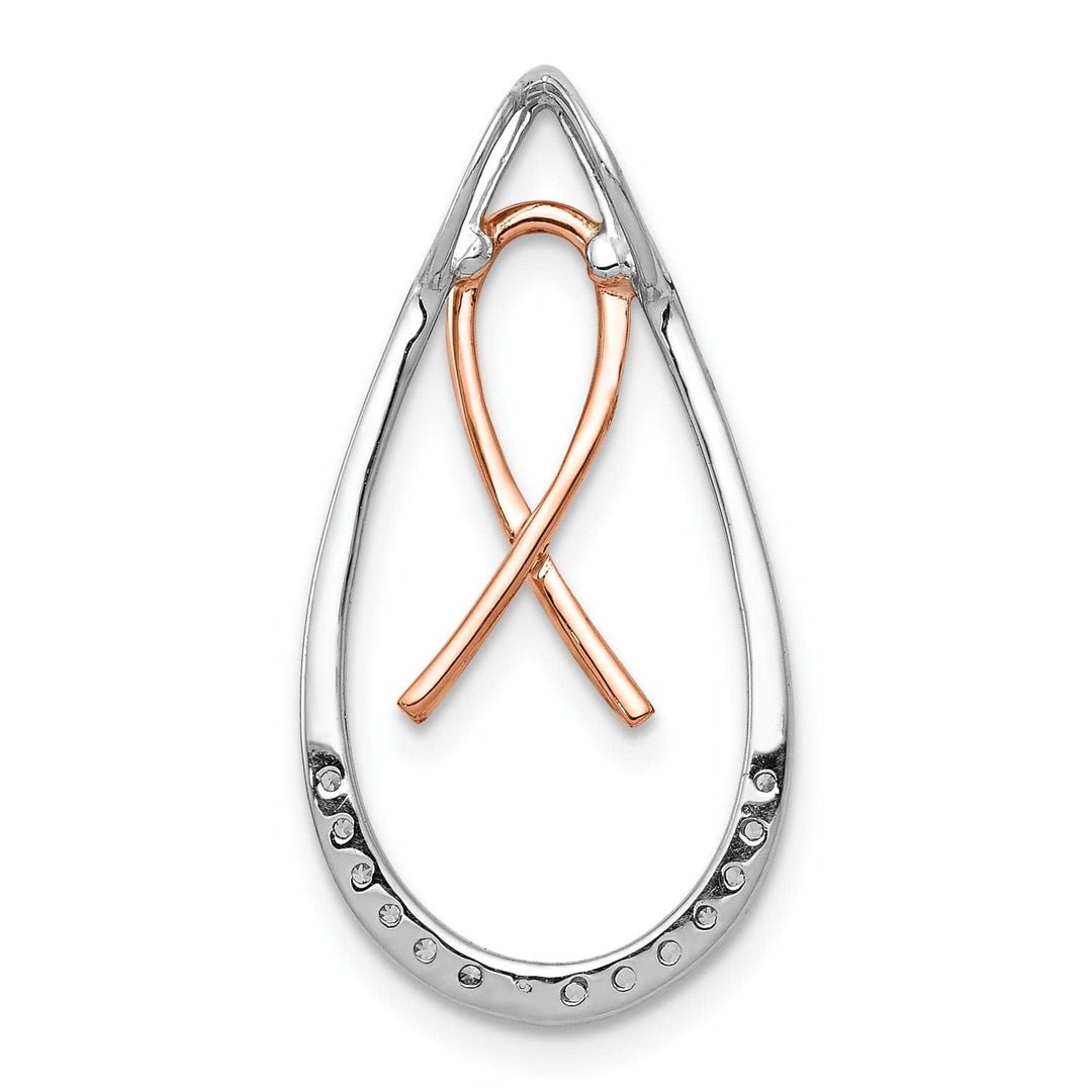 Lovely Rita's Pendants & Charms 14k Two Tone Gold Open Back Polished Finish 0.09CT Diamond Awareness Ribbon Teardrop Design Chain Slide Pendant will not fit on Omega Chain