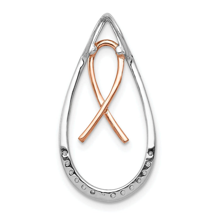Lovely Rita's Pendants & Charms 14k Two Tone Gold Open Back Polished Finish 0.09CT Diamond Awareness Ribbon Teardrop Design Chain Slide Pendant will not fit on Omega Chain