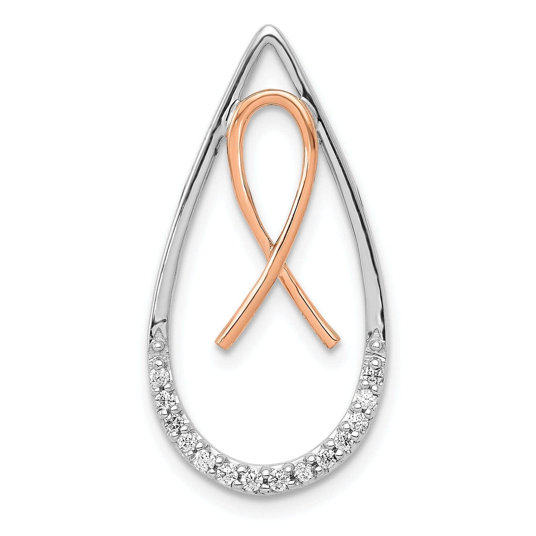 Lovely Rita's Pendants & Charms 14k Two Tone Gold Open Back Polished Finish 0.09CT Diamond Awareness Ribbon Teardrop Design Chain Slide Pendant will not fit on Omega Chain