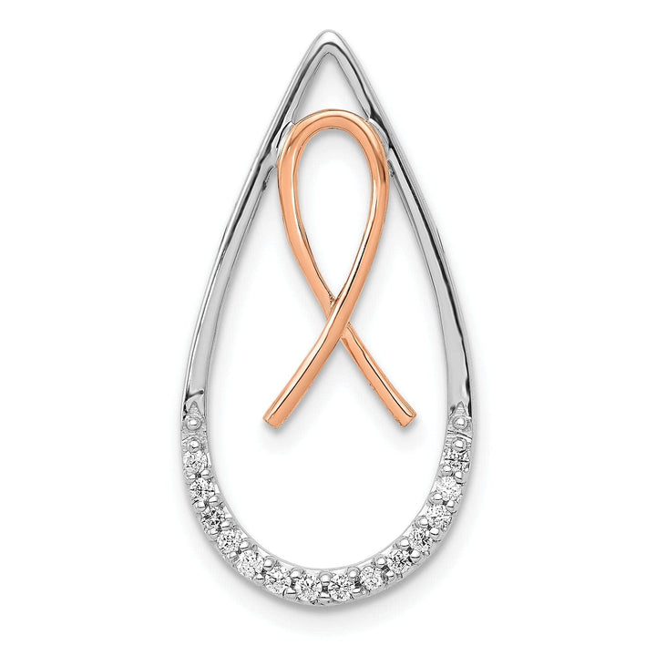Lovely Rita's Pendants & Charms 14k Two Tone Gold Open Back Polished Finish 0.09CT Diamond Awareness Ribbon Teardrop Design Chain Slide Pendant will not fit on Omega Chain
