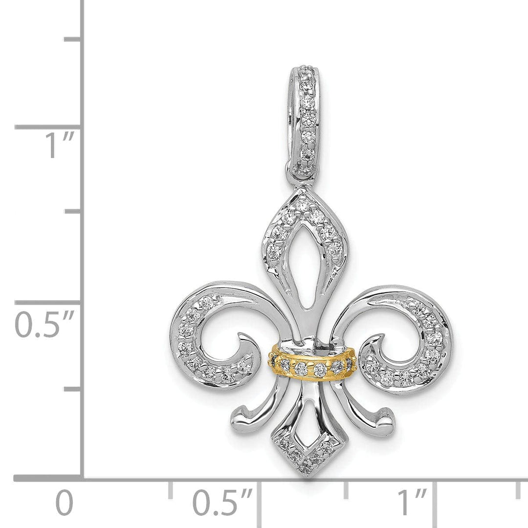 Lovely Rita's Pendants & Charms 14k Two Tone Gold Open Back Polished Finish 0.221CT Diamond Fleur De Lis Design Charm Pendant