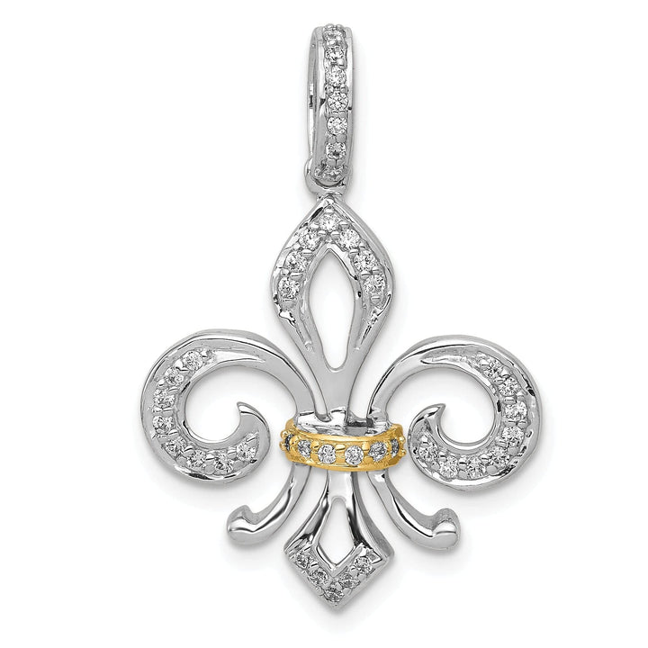 Lovely Rita's Pendants & Charms 14k Two Tone Gold Open Back Polished Finish 0.221CT Diamond Fleur De Lis Design Charm Pendant