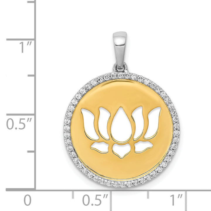 Lovely Rita's Pendants & Charms 14k Two Tone Gold Open Back Polished Finish 0.25 CT Diamond Lotus Flower Round Shape Charm Pendant