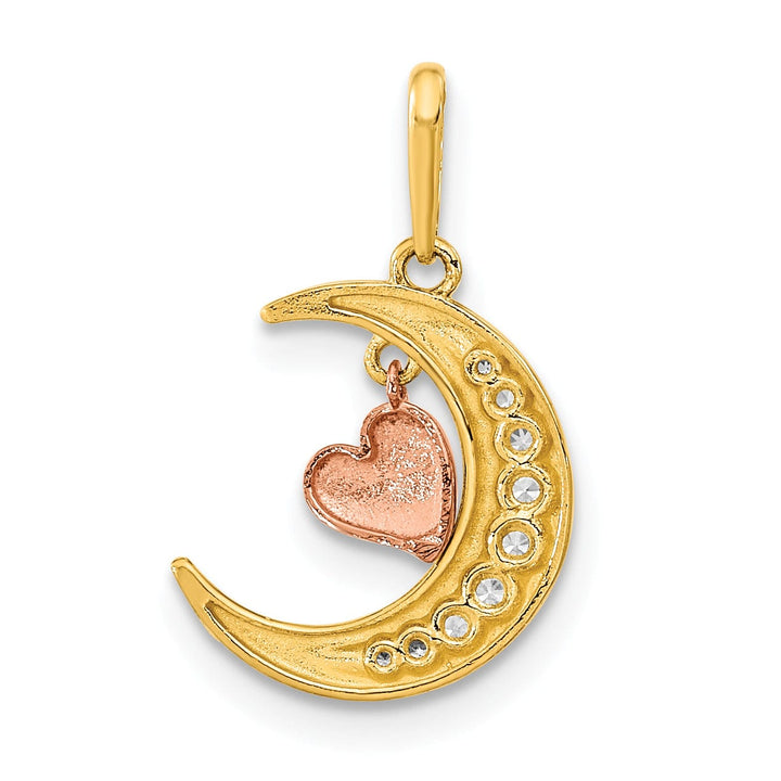 Lovely Rita's Pendants & Charms 14K Two Tone Gold Open Back Polished Finish with Cubic Zirconia Stones Moon Dangle Heart Design Charm Pendant