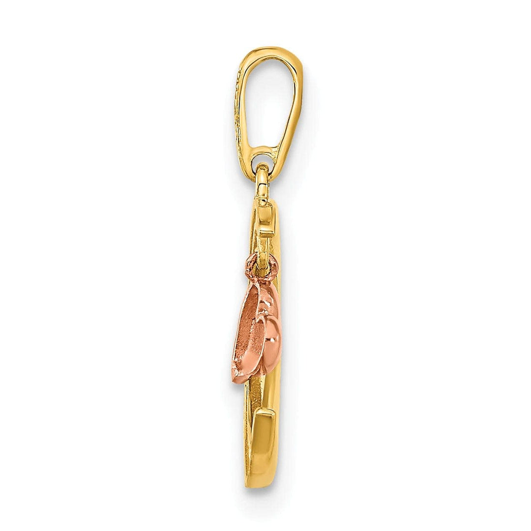 Lovely Rita's Pendants & Charms 14K Two Tone Gold Open Back Polished Finish with Cubic Zirconia Stones Moon Dangle Heart Design Charm Pendant