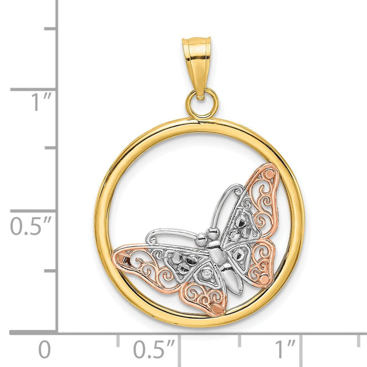 Lovely Rita's Pendants & Charms 14k Two-tone Gold Open Back Solid Polished Finish Butterfly In Round Frame Charm Pendant