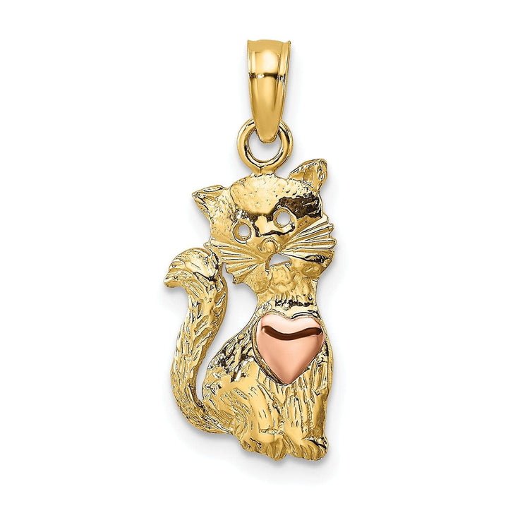Lovely Rita's Pendants & Charms 14k Two-Tone Gold Open Back Textured Polished Finish Cat with Heart  Design Charm Pendant